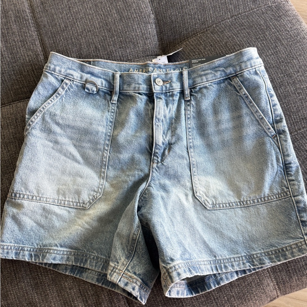 American Eagle Light Blue Denim High-Waist Shorts